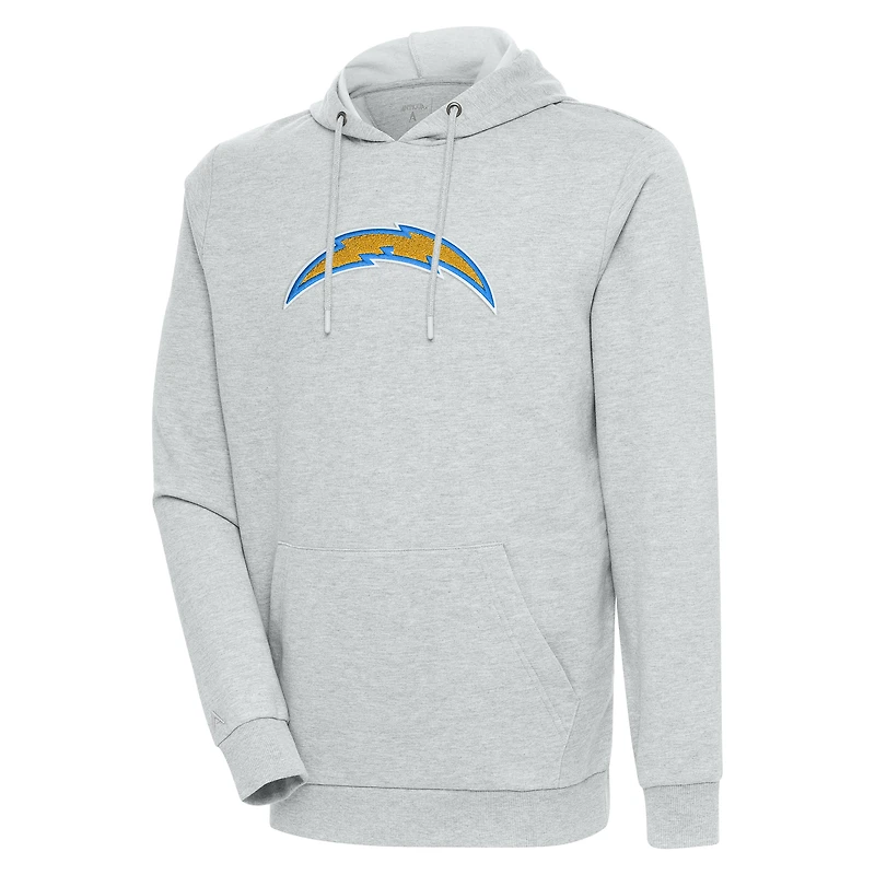 Men's Antigua Heathered Gray Los Angeles Chargers Action Chenille Pullover Hoodie