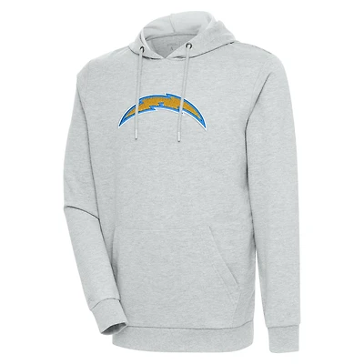 Men's Antigua Heathered Gray Los Angeles Chargers Action Chenille Pullover Hoodie