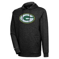 Men's Antigua Heathered Black Green Bay Packers Action Chenille Pullover Hoodie