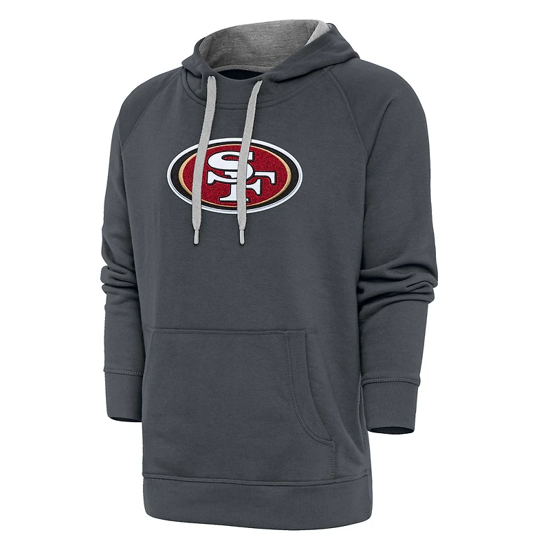 Men's Antigua Charcoal San Francisco 49ers Victory Chenille Pullover Hoodie