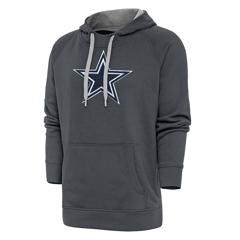 Men's Antigua Charcoal Dallas Cowboys Victory Chenille Pullover Hoodie