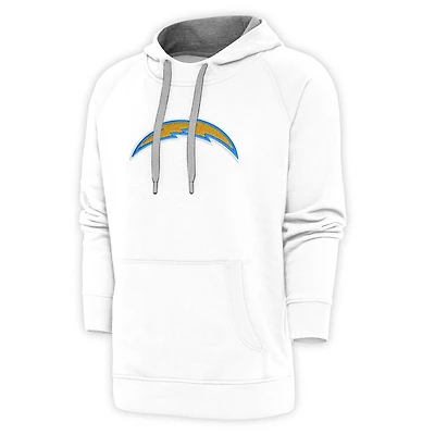 Men's Antigua White Los Angeles Chargers Victory Chenille Pullover Hoodie