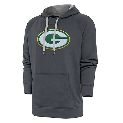 Men's Antigua Charcoal Green Bay Packers Victory Chenille Pullover Hoodie