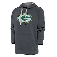 Men's Antigua Charcoal Green Bay Packers Victory Chenille Pullover Hoodie