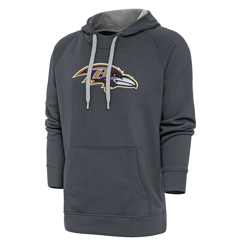 Men's Antigua Charcoal Baltimore Ravens Victory Chenille Pullover Hoodie