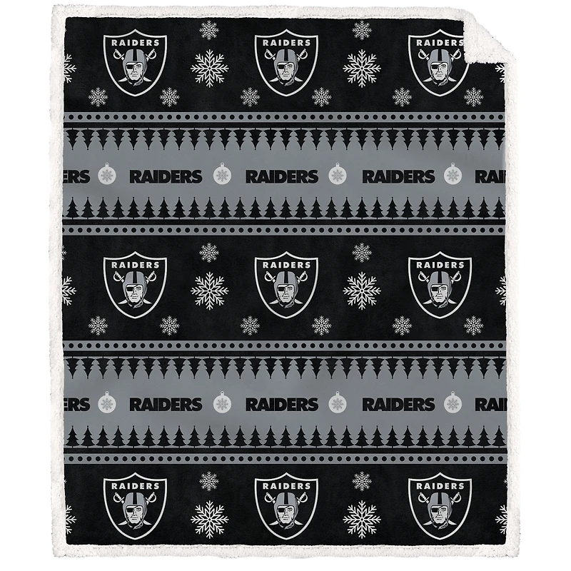 Las Vegas Raiders 60'' x 70'' Holiday Gift Wrap Sherpa Flannel Fleece Blanket