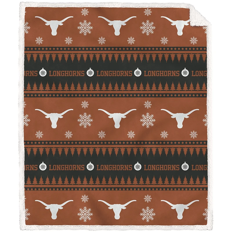 Texas Longhorns 60'' x 70'' Holiday Gift Wrap Sherpa Flannel Fleece Blanket