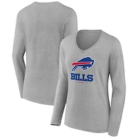 Women's Heather Gray Buffalo Bills Logo Team Lockup Long Sleeve V-Neck T-Shirt
