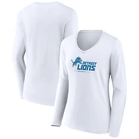 Women's White Detroit Lions Logo Team Lockup Long Sleeve V-Neck T-Shirt