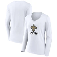 Women's White New Orleans Saints Logo Team Lockup Long Sleeve V-Neck T-Shirt
