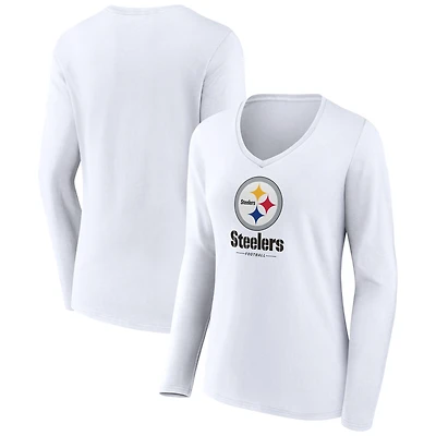 Women's Pittsburgh Steelers Logo Team Lockup Long Sleeve V-Neck T-Shirt
