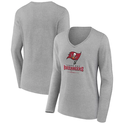Women's Heather Gray Tampa Bay Buccaneers Logo Team Lockup Long Sleeve V-Neck T-Shirt