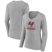 Women's Heather Gray Tampa Bay Buccaneers Logo Team Lockup Long Sleeve V-Neck T-Shirt