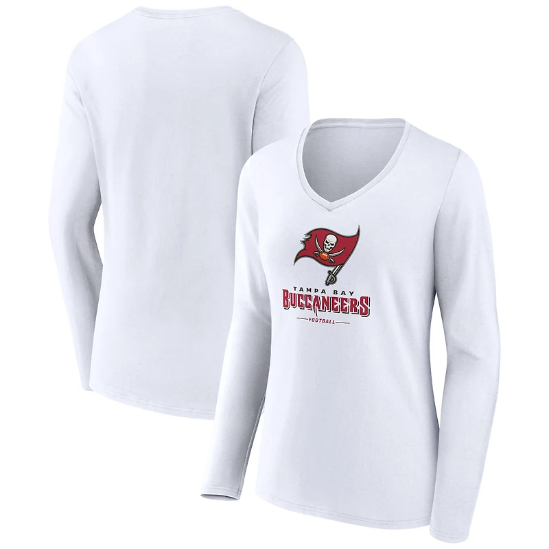 Women's White Tampa Bay Buccaneers Logo Team Lockup Long Sleeve V-Neck T-Shirt