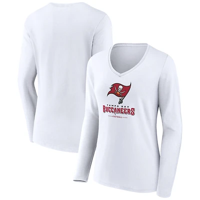 Women's White Tampa Bay Buccaneers Logo Team Lockup Long Sleeve V-Neck T-Shirt