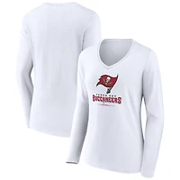 Women's White Tampa Bay Buccaneers Logo Team Lockup Long Sleeve V-Neck T-Shirt