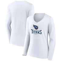 Women's White Tennessee Titans Logo Team Lockup Long Sleeve V-Neck T-Shirt