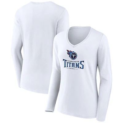 Women's White Tennessee Titans Logo Team Lockup Long Sleeve V-Neck T-Shirt