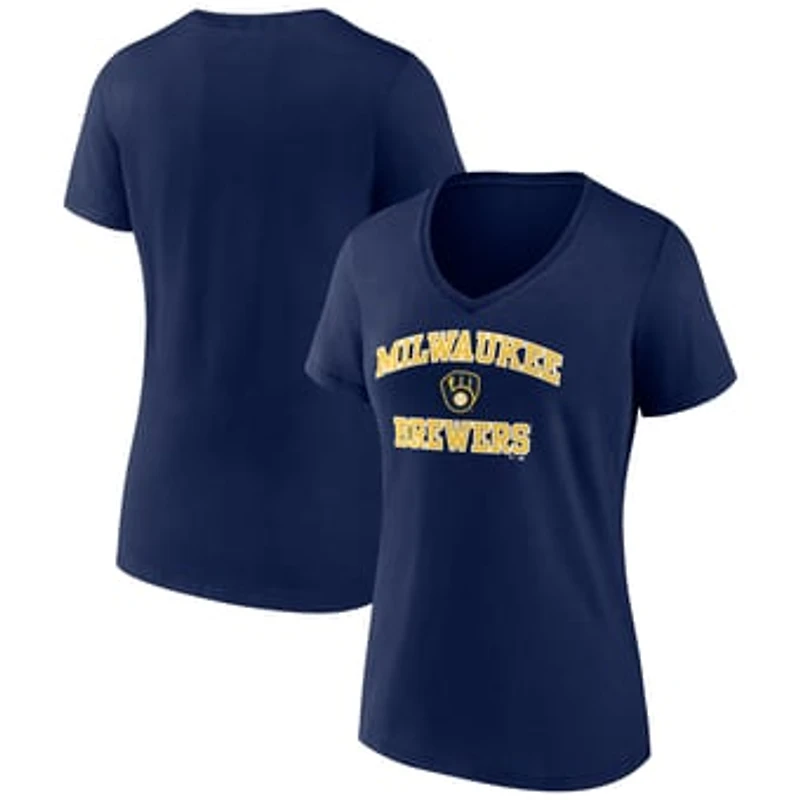 Women's Navy Milwaukee Brewers Heart and Soul V-Neck T-Shirt