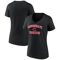 Women's Black Cincinnati Reds Heart and Soul V-Neck T-Shirt