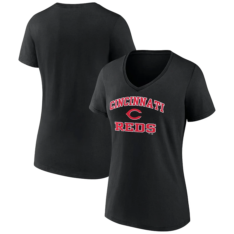 Women's Black Cincinnati Reds Heart and Soul V-Neck T-Shirt