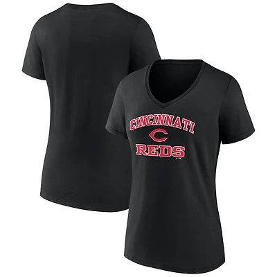 Women's Black Cincinnati Reds Heart and Soul V-Neck T-Shirt