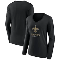 Women's Black New Orleans Saints Logo Team Lockup Long Sleeve V-Neck T-Shirt