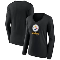 Women's Black Pittsburgh Steelers Logo Team Lockup Long Sleeve V-Neck T-Shirt