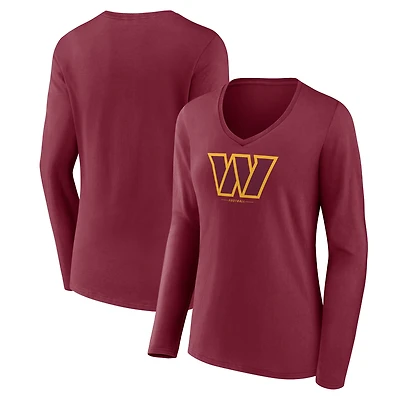 Women's Burgundy Washington Commanders Logo Team Lockup Long Sleeve V-Neck T-Shirt