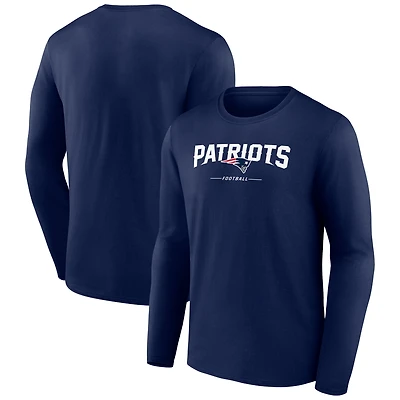 Men's Navy New England Patriots Logo Team Lockup Long Sleeve T-Shirt