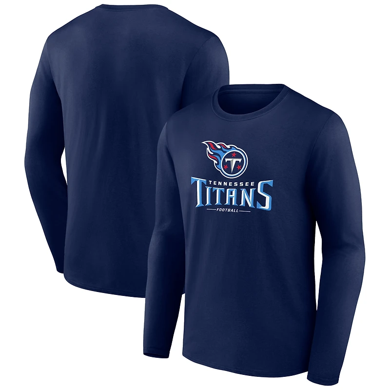 Men's Navy Tennessee Titans Logo Team Lockup Long Sleeve T-Shirt