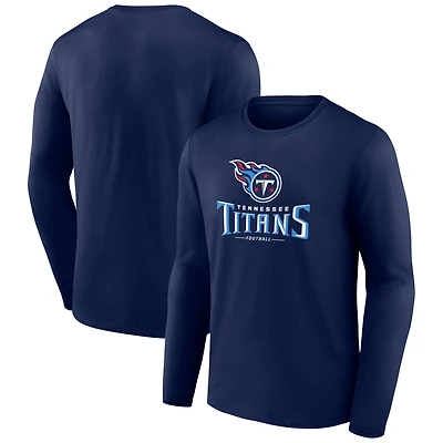 Men's Navy Tennessee Titans Logo Team Lockup Long Sleeve T-Shirt
