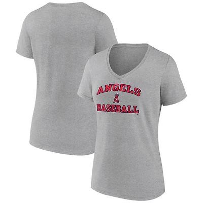 Women's Gray Los Angeles Angels Heart and Soul V-Neck T-Shirt