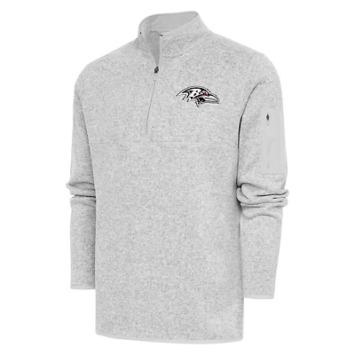 Men's Antigua Heather Gray Baltimore Ravens Metallic Logo Fortune Quarter-Zip Jacket