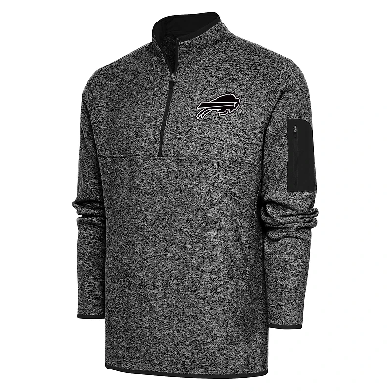 Men's Antigua Heather Black Buffalo Bills Metallic Logo Fortune Quarter-Zip Jacket