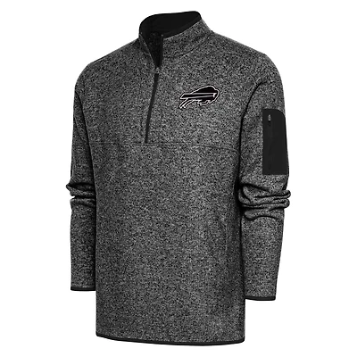 Men's Antigua Heather Black Buffalo Bills Metallic Logo Fortune Quarter-Zip Jacket