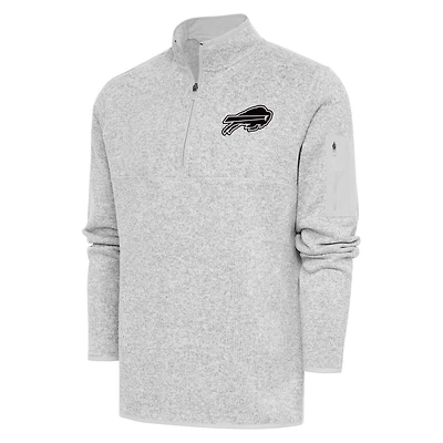 Men's Antigua Heather Gray Buffalo Bills Metallic Logo Fortune Quarter-Zip Jacket