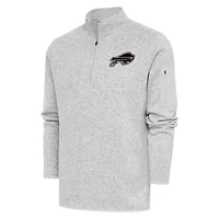 Men's Antigua Heather Gray Buffalo Bills Metallic Logo Fortune Quarter-Zip Jacket