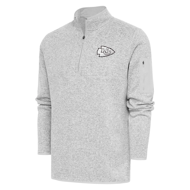Men's Antigua Heather Kansas City Chiefs Metallic Logo Fortune Quarter-Zip Jacket