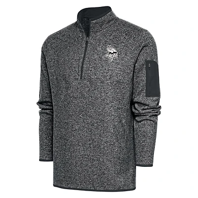 Men's Antigua Heather Charcoal Minnesota Vikings Metallic Logo Fortune Quarter-Zip Jacket