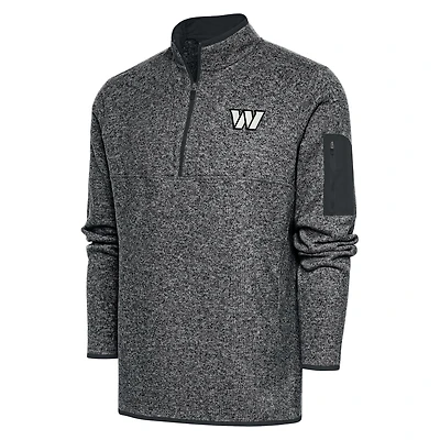 Men's Antigua Heather Charcoal Washington Commanders Metallic Logo Fortune Quarter-Zip Jacket