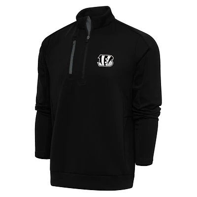 Men's Antigua Black/Charcoal Cincinnati Bengalss Metallic Logo Big & Tall Generation Quarter-Zip Pullover Top