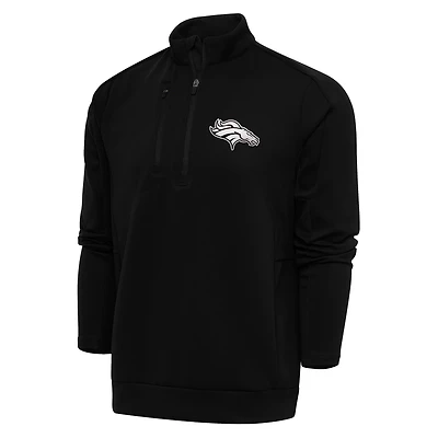 Men's Antigua Black Denver Broncos Metallic Logo Generation Quarter-Zip Pullover Top