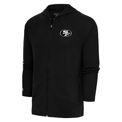 Men's Antigua Black San Francisco 49ers Metallic Logo Legacy Full-Zip Hoodie