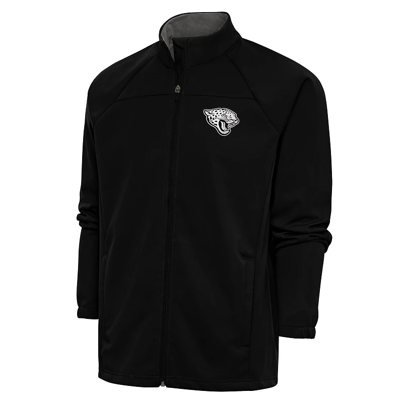 Men's Antigua Black Jacksonville Jaguars Metallic Logo Links Full-Zip Golf Jacket