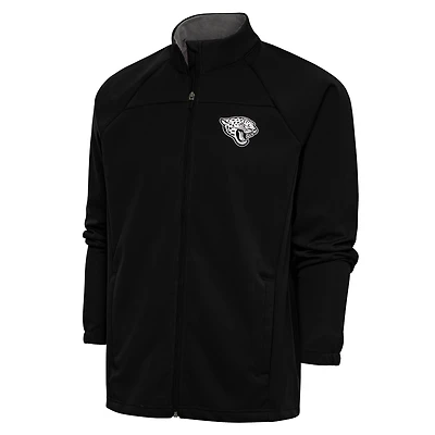 Men's Antigua Black Jacksonville Jaguars Metallic Logo Links Full-Zip Golf Jacket