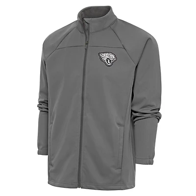 Men's Antigua Steel Jacksonville Jaguars Metallic Logo Links Full-Zip Golf Jacket