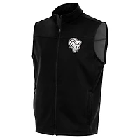 Men's Antigua Black Los Angeles Rams Metallic Logo Links Full-Zip Golf Vest
