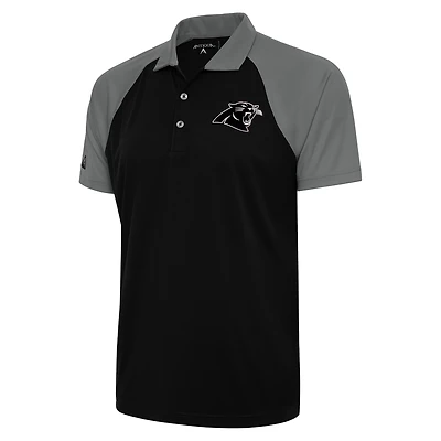 Men's Antigua Black/Gray Carolina Panthers Metallic Logo Nova Polo