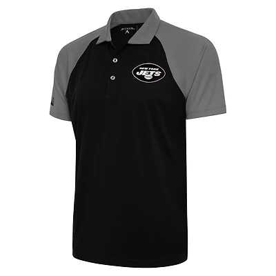 Men's Antigua Black/Gray New York Jets Metallic Logo Nova Polo